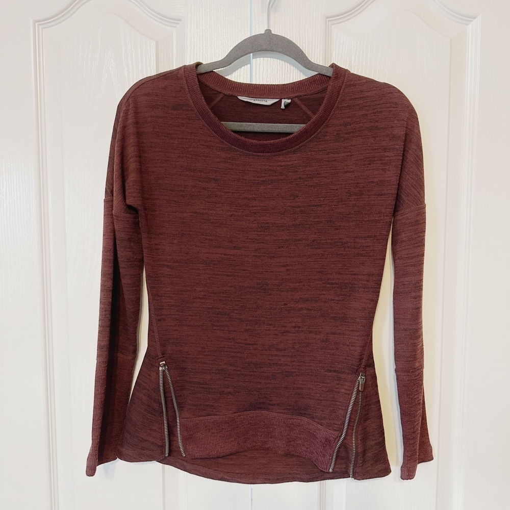 Athleta Burgundy Long Sleeves Top Sweater Crew Neck Size XXS